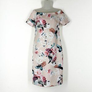 CALVIN KLEIN Pink Floral Boat Neck Pencil Dress size 8
